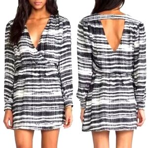 PARKER‎ Dress Black White Lila Wrap Silk Industrial Stripe Mini Long Sleeve XS
